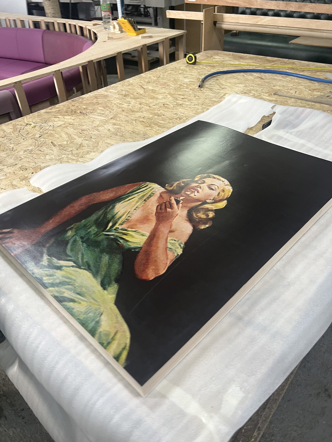 Hand-painted oil cover, returned from the artist for final finishing.