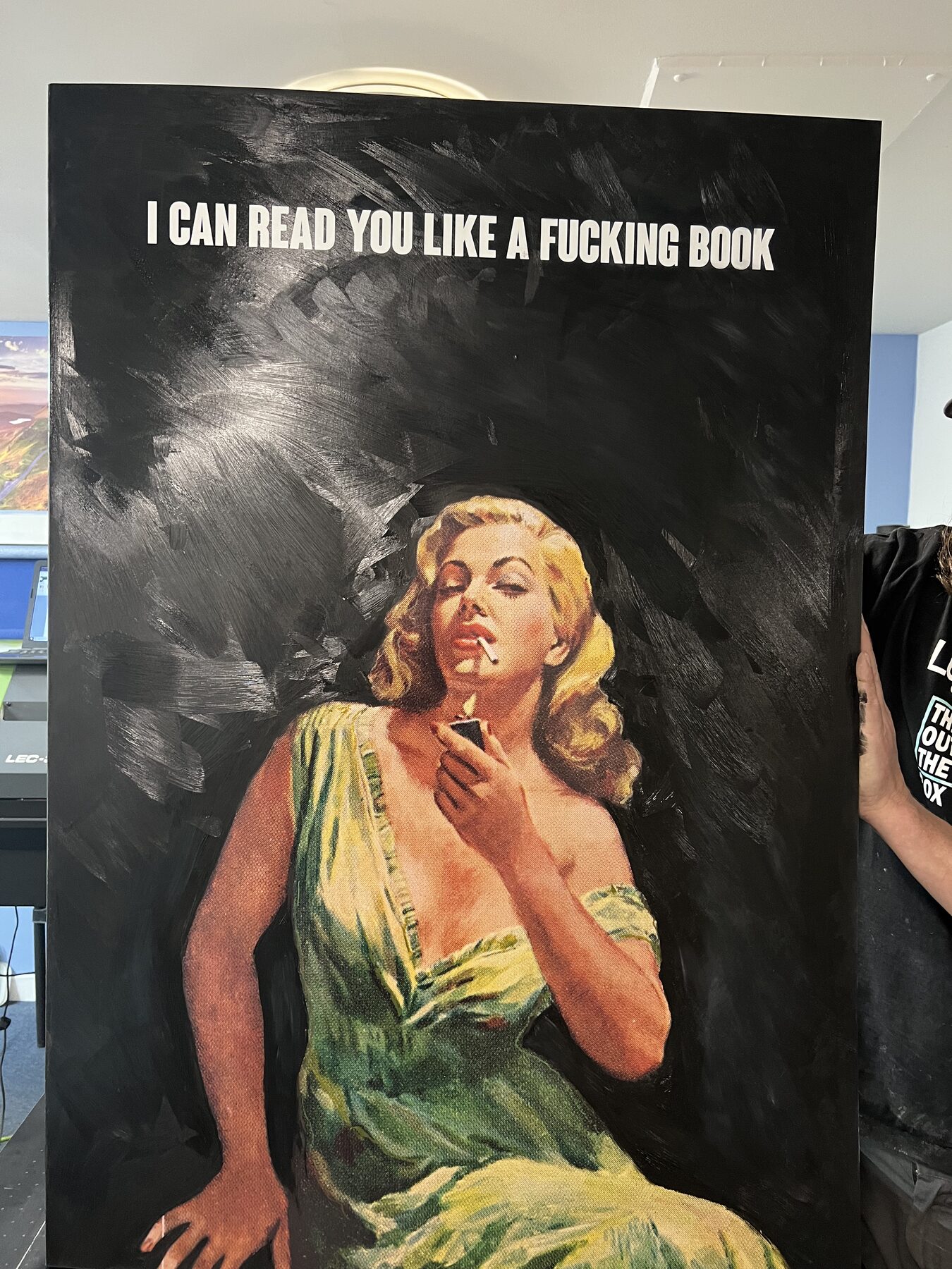 Finished cover, over a metre tall — ready to case.