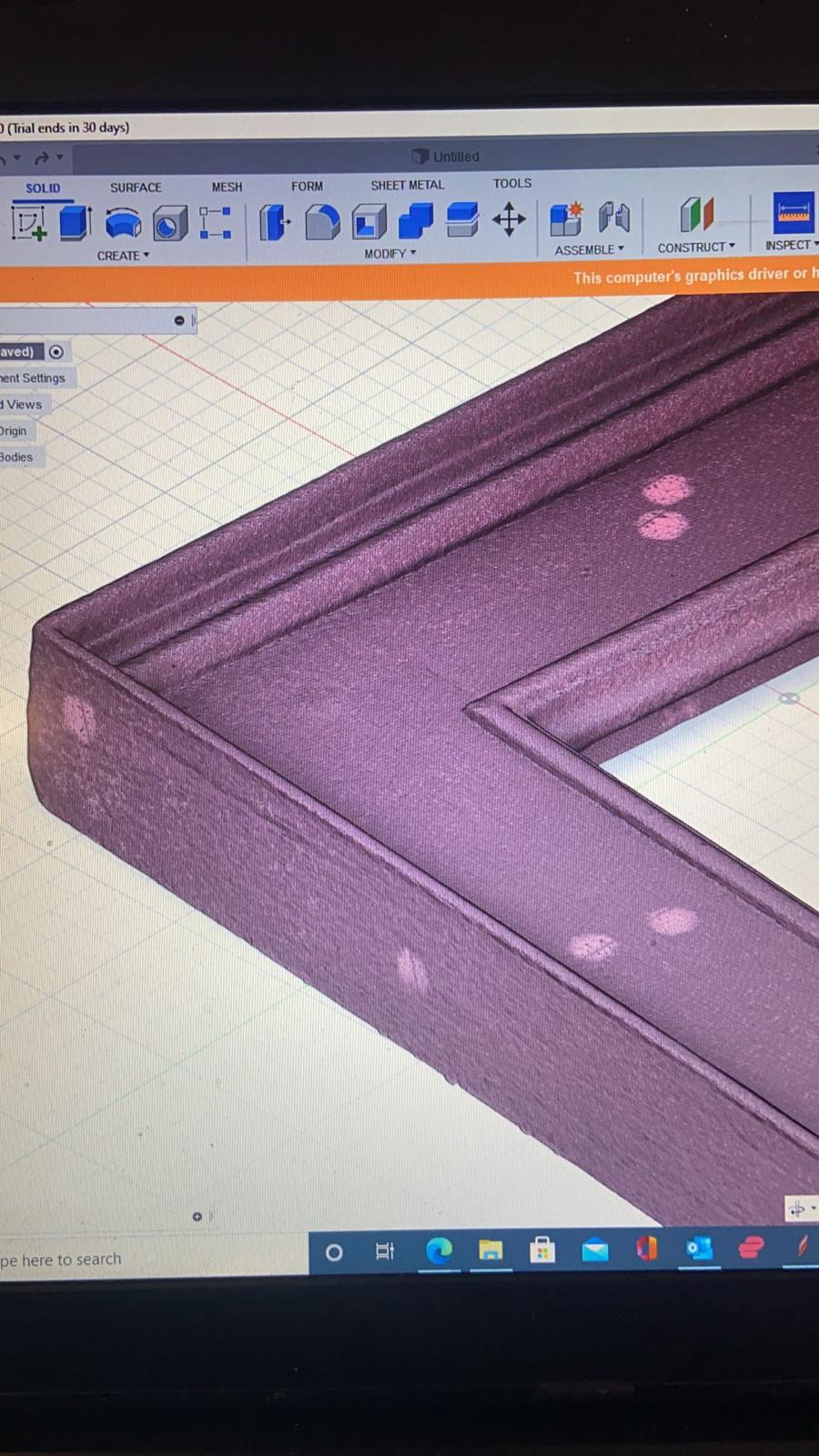 Captured mesh of the corner — every ding and contour preserved in the data.