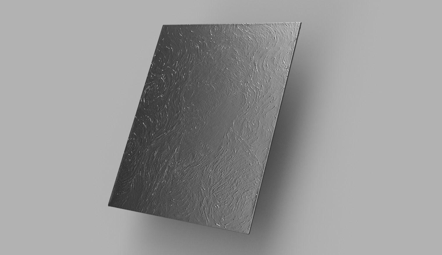 Same scan tilted — every raised brushstroke from the original recorded as data.