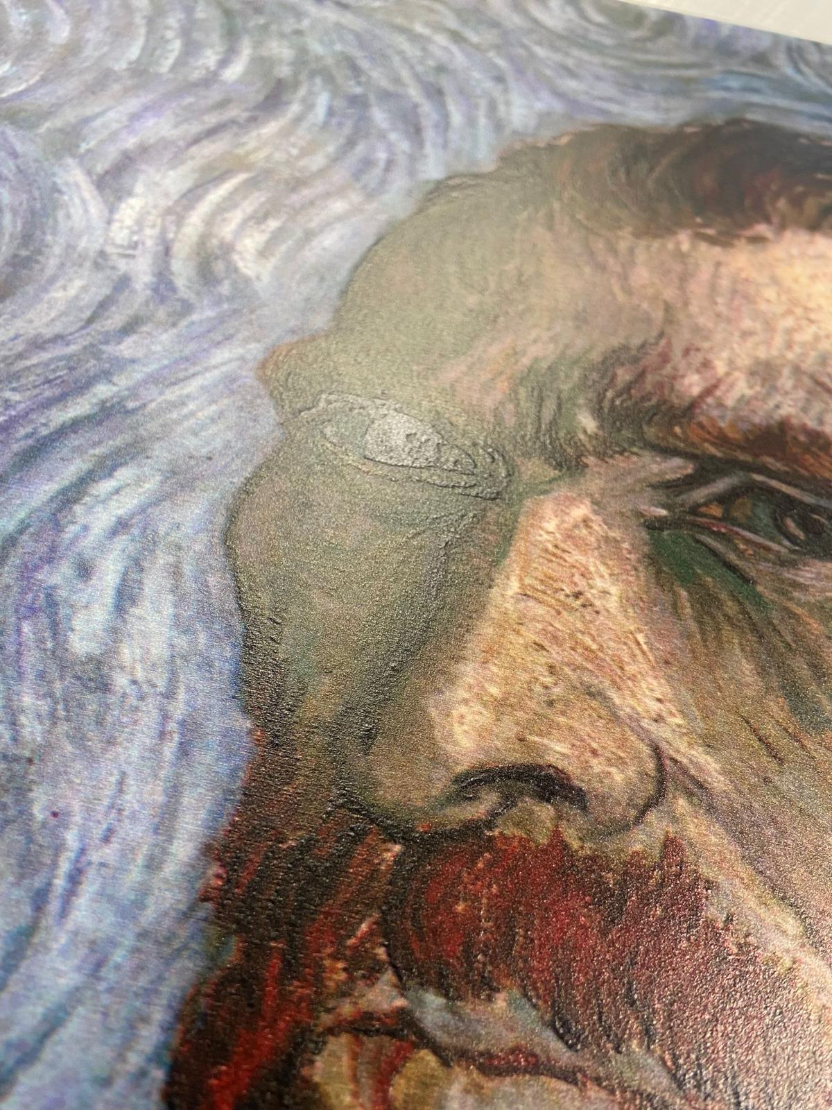 Face detail — image and surface aligned. Read it as a print, feel it as a painting.